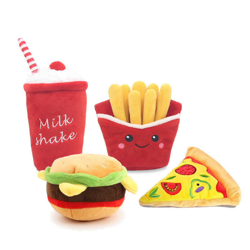 Cute Hamburg Dog BB Plush Durable Chewing Pet Toy 4PCS Set  eComhub